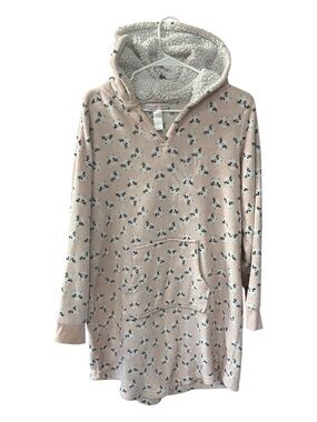 Pillow Talk  Sherpa-Lined Hooded Sleep  LoungerLight Pink with cat design Size L